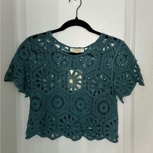 Teal Cotton Laced Shirt (small)